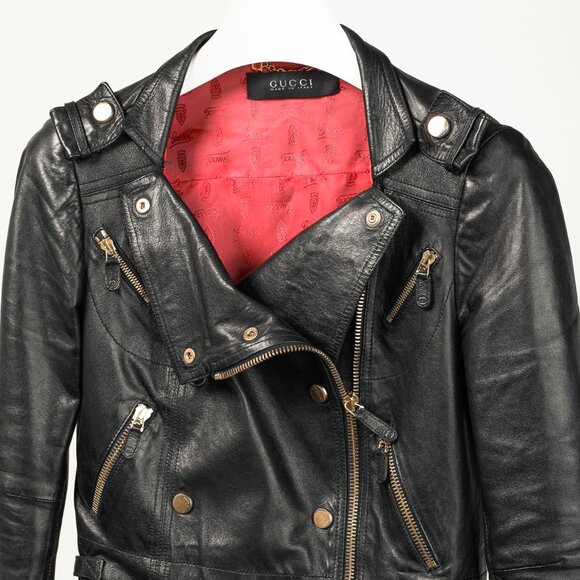 Gucci Black Leather Double-Breasted Moto Jacket - Picture 3 of 13